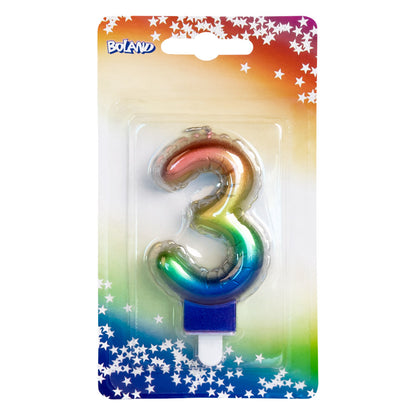 Bougie Chiffre 3 Arc-en-Ciel - Décoration Gâteau Anniversaire