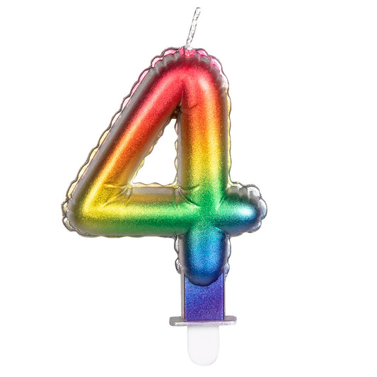 Bougie Chiffre 4 Arc-en-Ciel - Décoration Gâteau Anniversaire