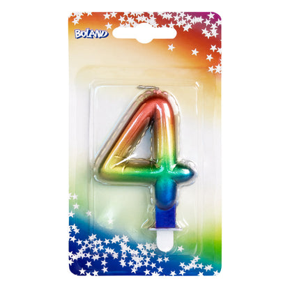 Bougie Chiffre 4 Arc-en-Ciel - Décoration Gâteau Anniversaire