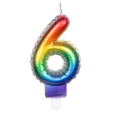 Bougie Chiffre 6 Arc-en-Ciel Brillante pour Gâteau d'Anniversaire