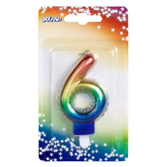 Bougie Chiffre 6 Arc-en-Ciel Brillante pour Gâteau d'Anniversaire