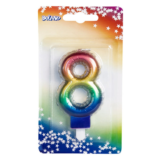Bougie Chiffre 8 Arc-en-ciel - Décoration Gâteau d'Anniversaire