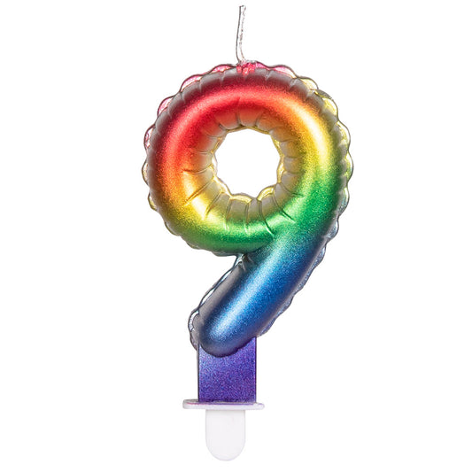 Bougie Chiffre 9 Arc-en-Ciel - Anniversaire Coloré