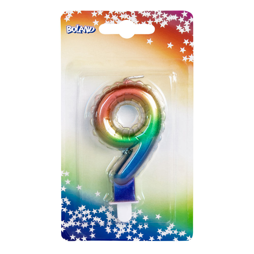 Bougie Chiffre 9 Arc-en-Ciel - Anniversaire Coloré