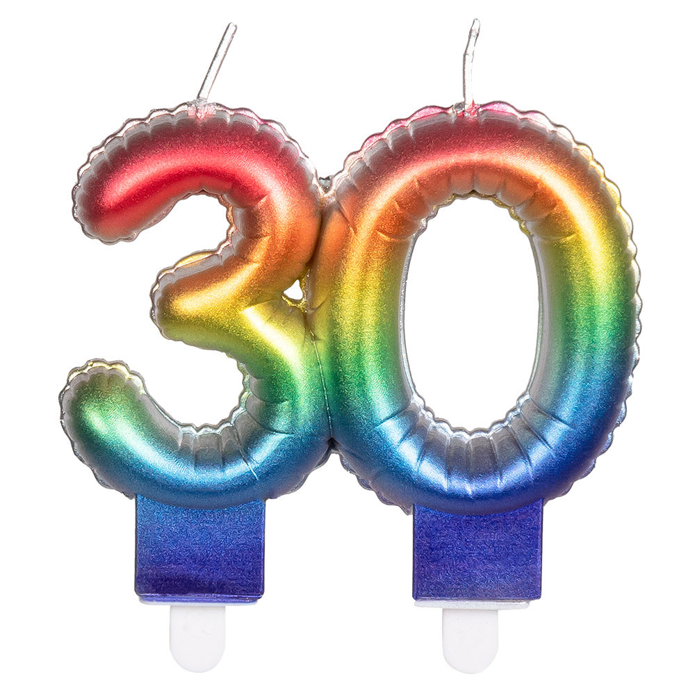 Bougies Chiffres 30 Arc-en-Ciel - Gâteau Anniversaire