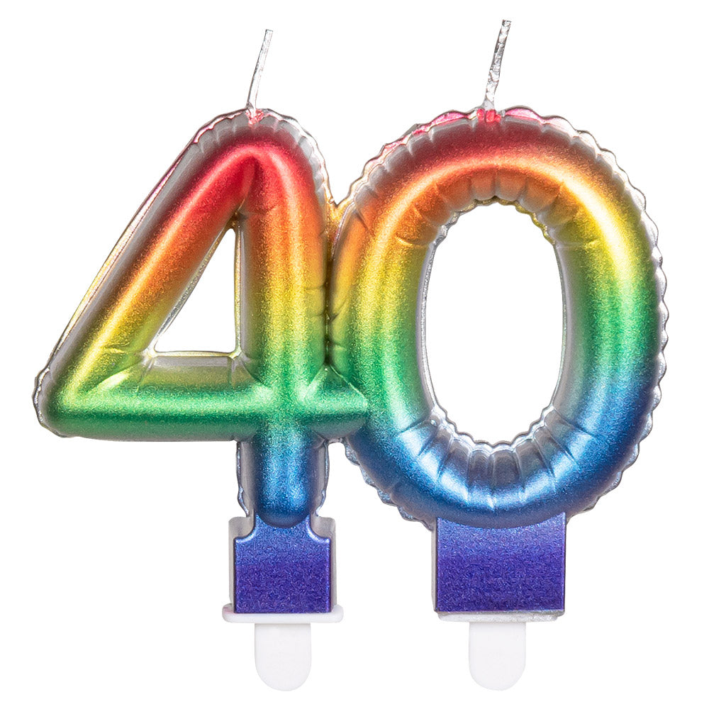 Bougies Chiffre 40 Arc-en-ciel avec Socle pour Gâteau