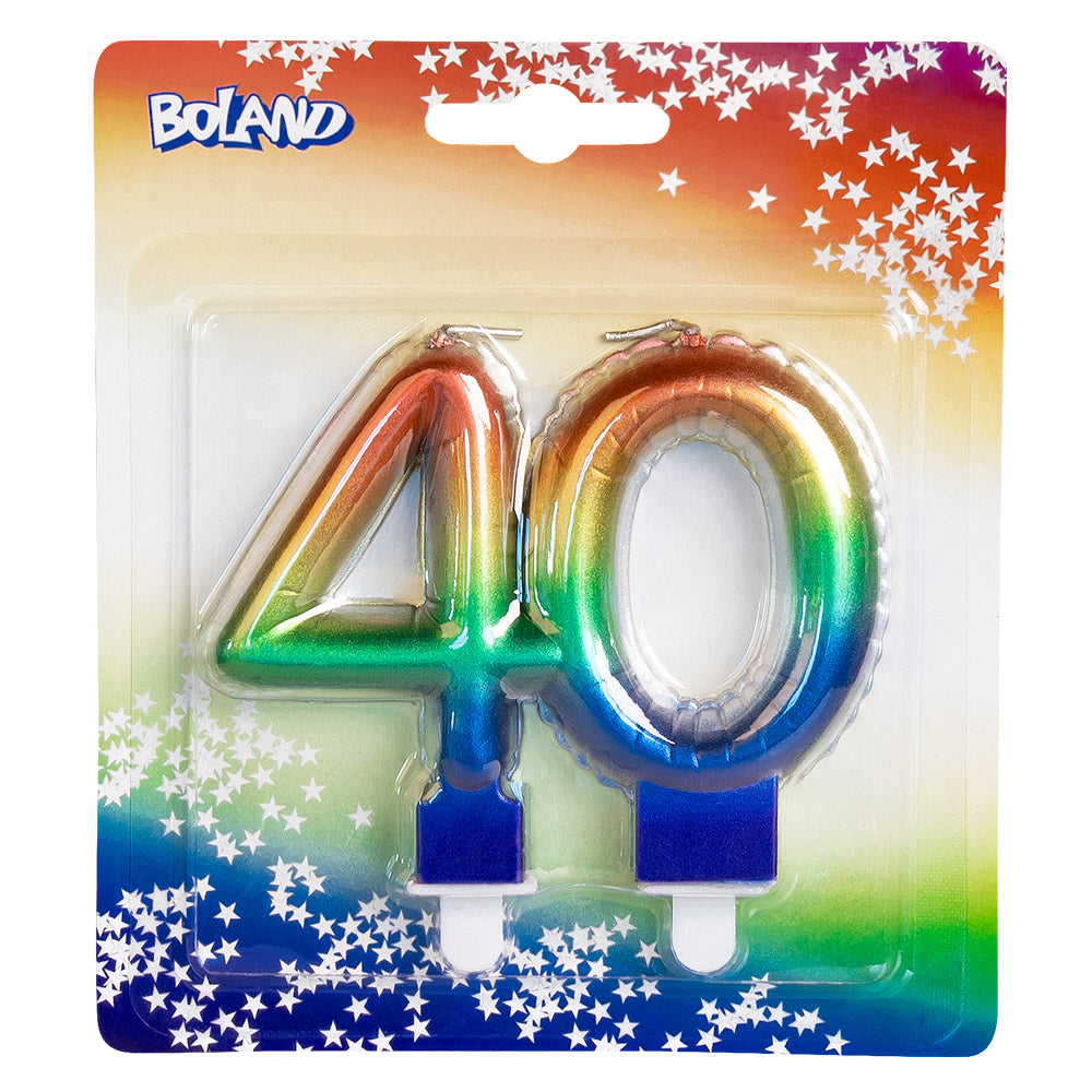 Bougies Chiffre 40 Arc-en-ciel avec Socle pour Gâteau