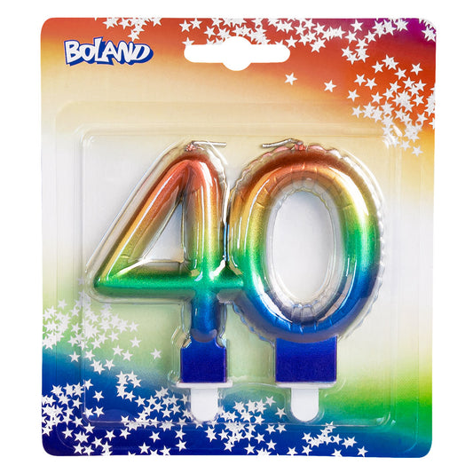 Bougies Chiffre 40 Arc-en-ciel avec Socle pour Gâteau