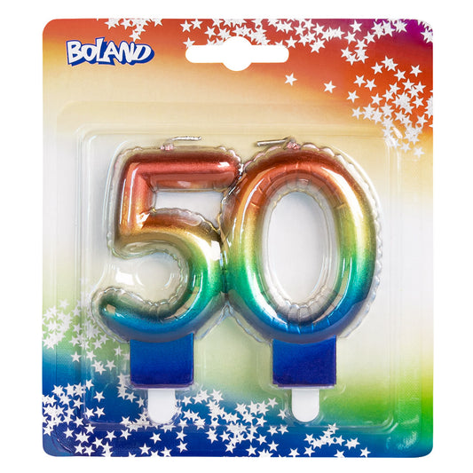 Bougies Chiffre 50 Arc-en-Ciel - Décoration Gâteau Anniversaire