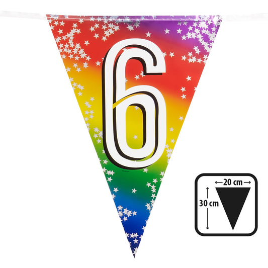Guirlande Fanion Chiffre 6 Arc-en-ciel Étoiles 30cm