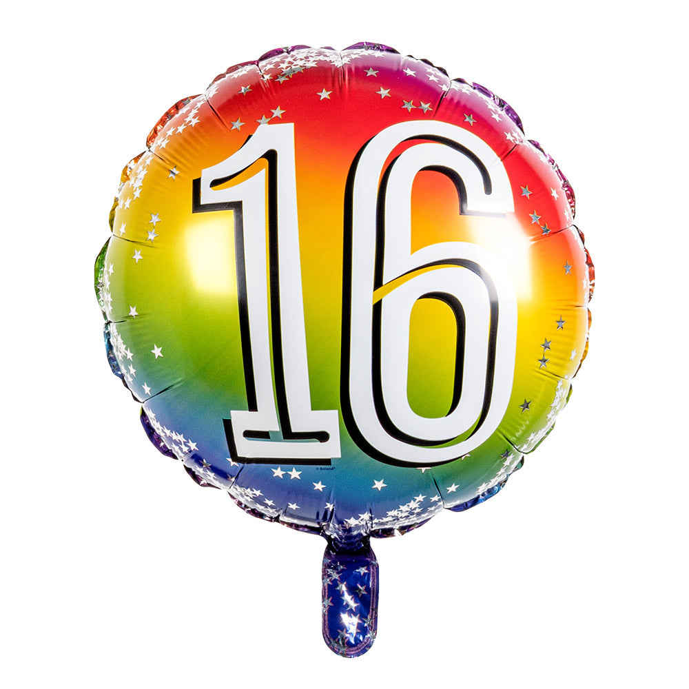 Ballon Hélium Chiffre 16 Arc-en-Ciel avec Étoiles