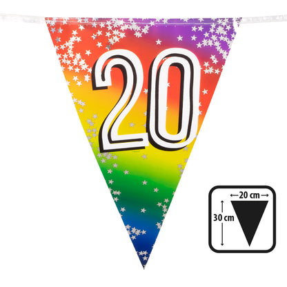Guirlande Fanions Anniversaire 20 ans Arc-en-ciel avec Étoiles