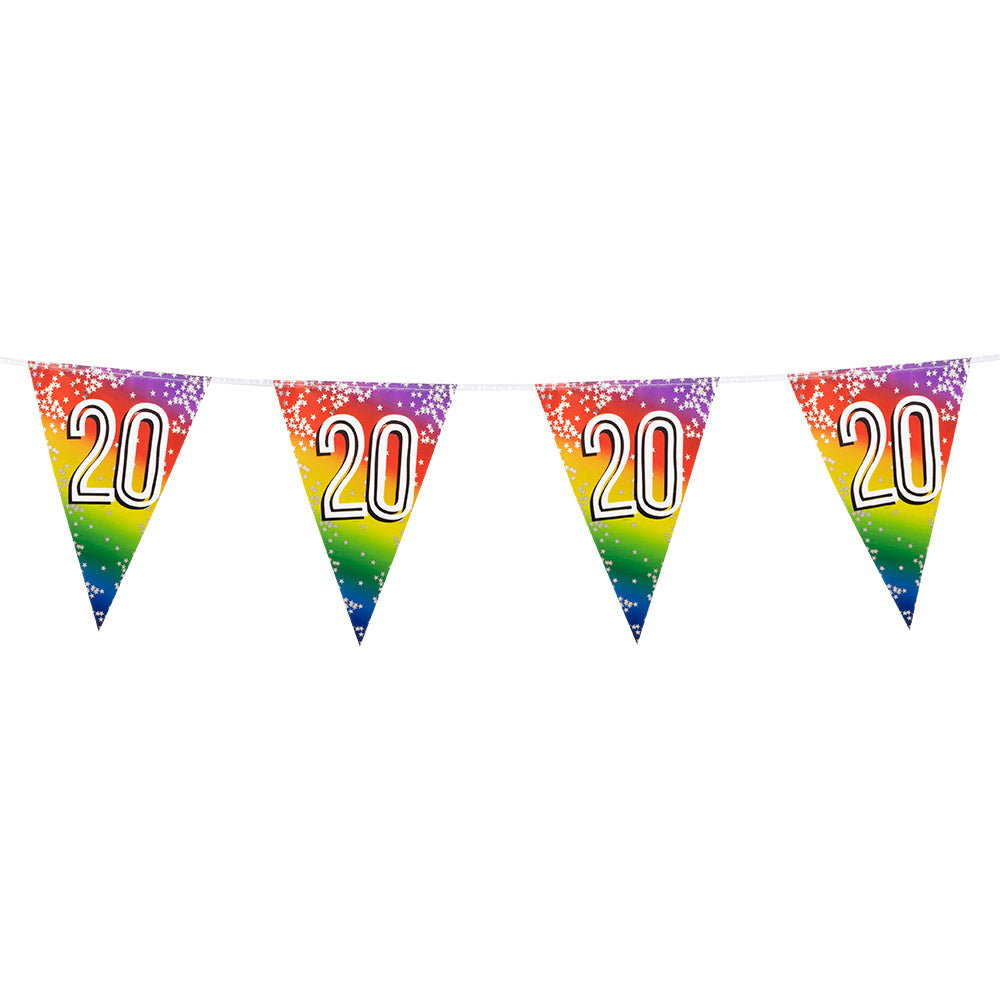 Guirlande Fanions Anniversaire 20 ans Arc-en-ciel avec Étoiles