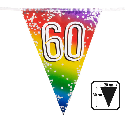 Guirlande 60 ans arc-en-ciel avec étoiles - Décoration anniversaire