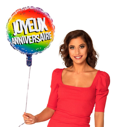 Ballon Hélium Arc-en-ciel Joyeux Anniversaire Multicolore
