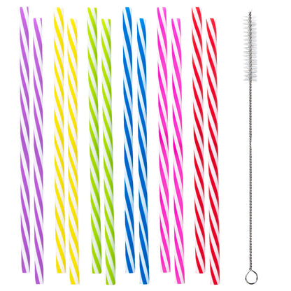 Pailles Spirales Colorées Set de 12 avec Brosse de Nettoyage