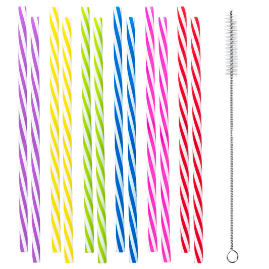 Pailles Spirales Colorées Set de 12 avec Brosse de Nettoyage