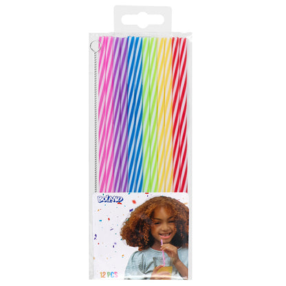Pailles Spirales Colorées Set de 12 avec Brosse de Nettoyage