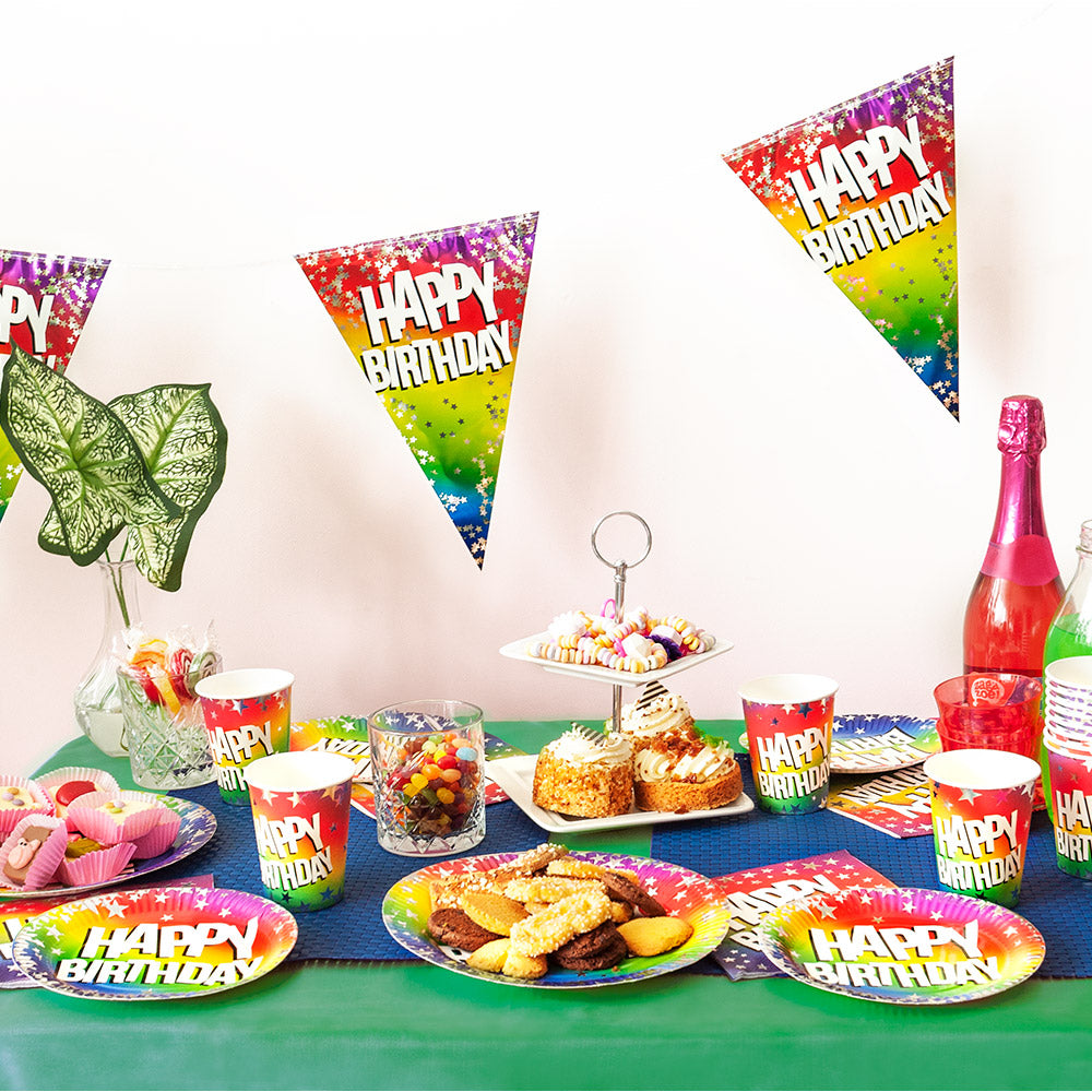 Kit Vaisselle Arc-en-Ciel Happy Birthday - Assiettes & Accessoires Fête