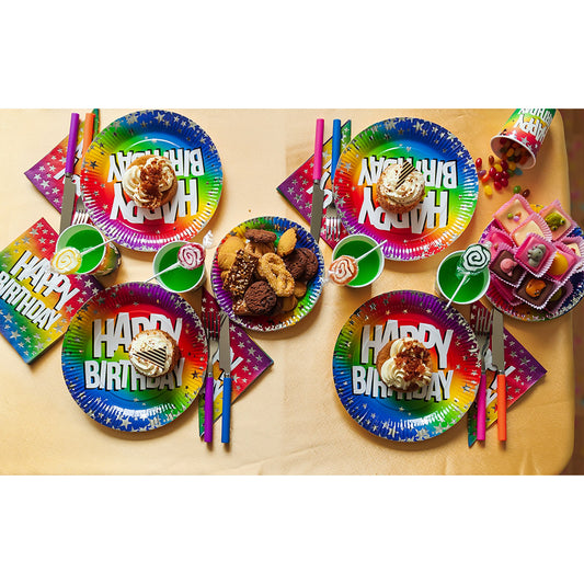 Set de Vaisselle Arc-en-ciel Happy Birthday - 16 Assiettes