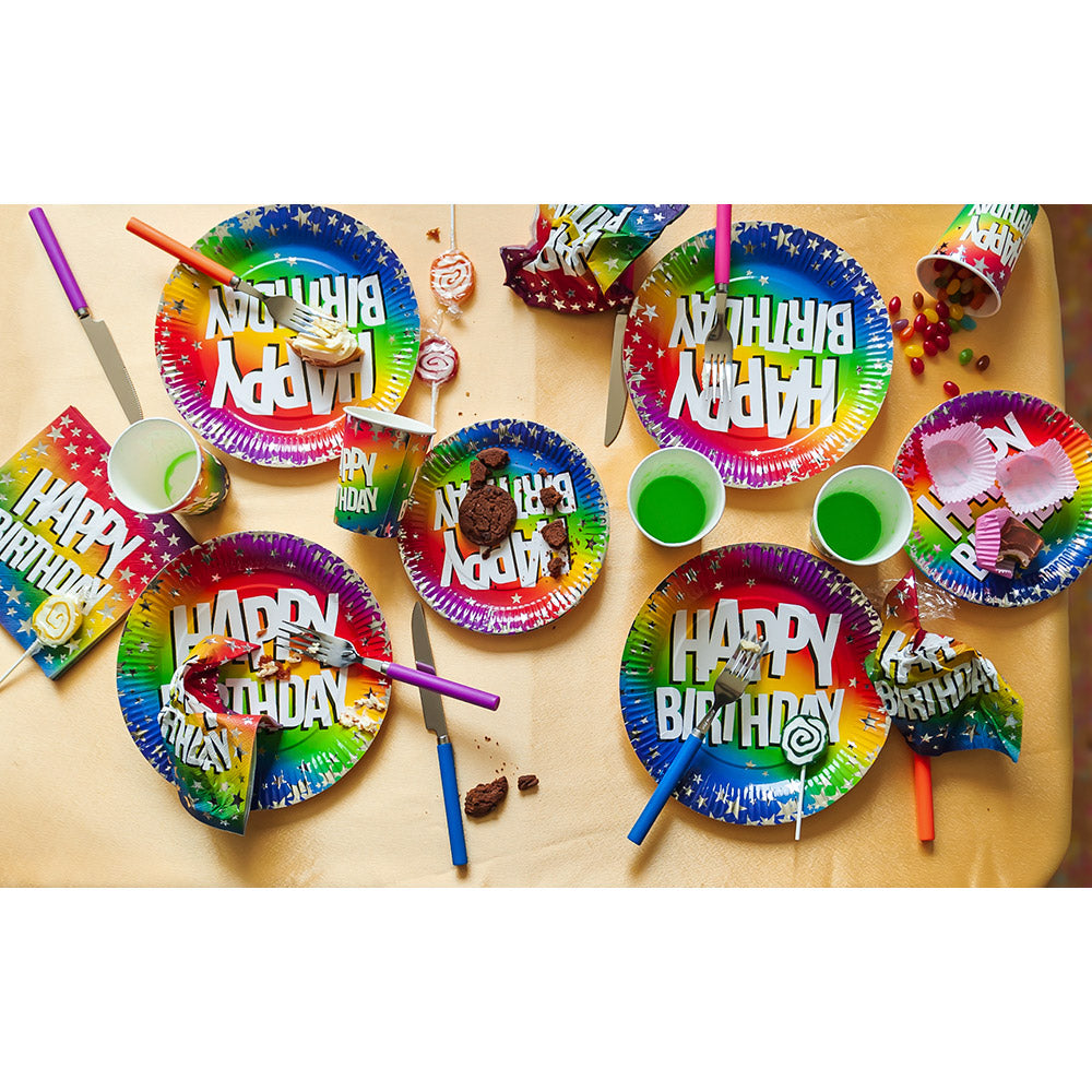 Set de Vaisselle Arc-en-ciel Happy Birthday - 16 Assiettes