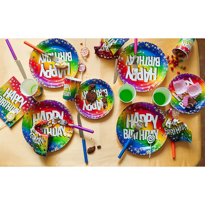 Set de Vaisselle Arc-en-ciel Happy Birthday - 16 Assiettes