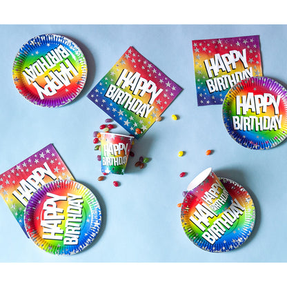 Set de Vaisselle Arc-en-ciel Happy Birthday - 16 Assiettes