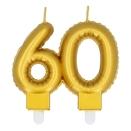 Bougies chiffres 60 or pour gâteau anniversaire - Lot de 2