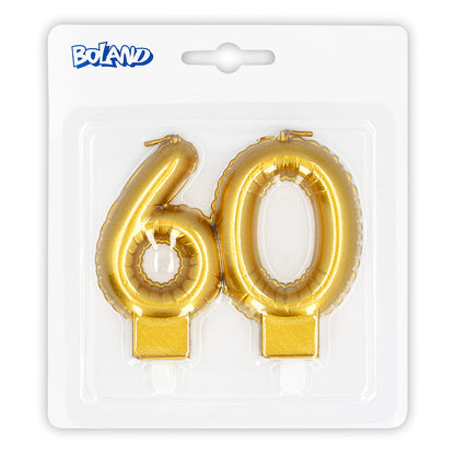 Bougies chiffres 60 or pour gâteau anniversaire - Lot de 2