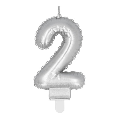 Bougie Chiffre 2 Argent - Décoration Anniversaire Élégante