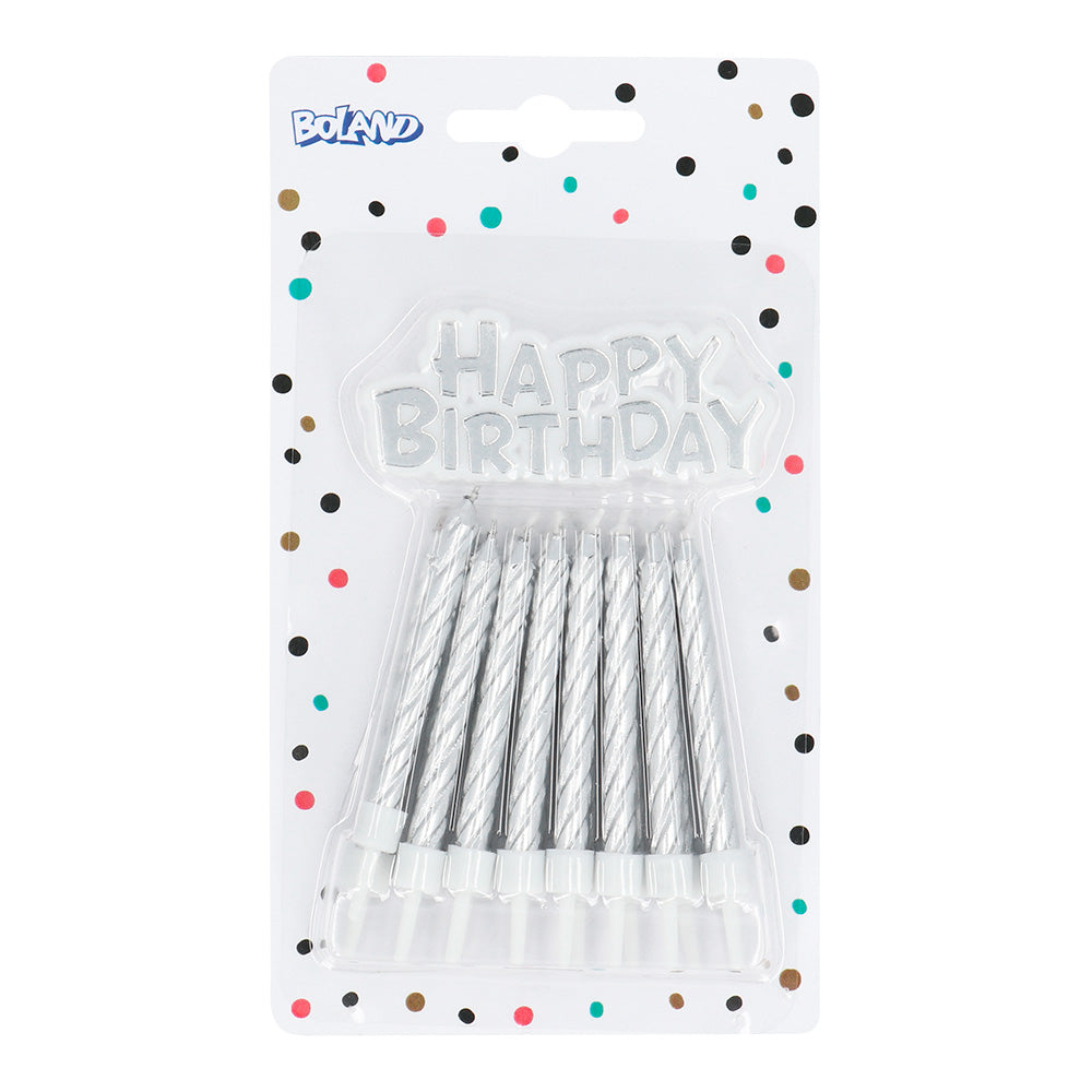 Bougies d'anniversaire argentées « Happy Birthday » - Set de 13