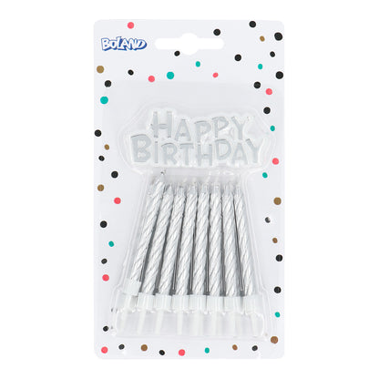 Bougies d'anniversaire argentées « Happy Birthday » - Set de 13