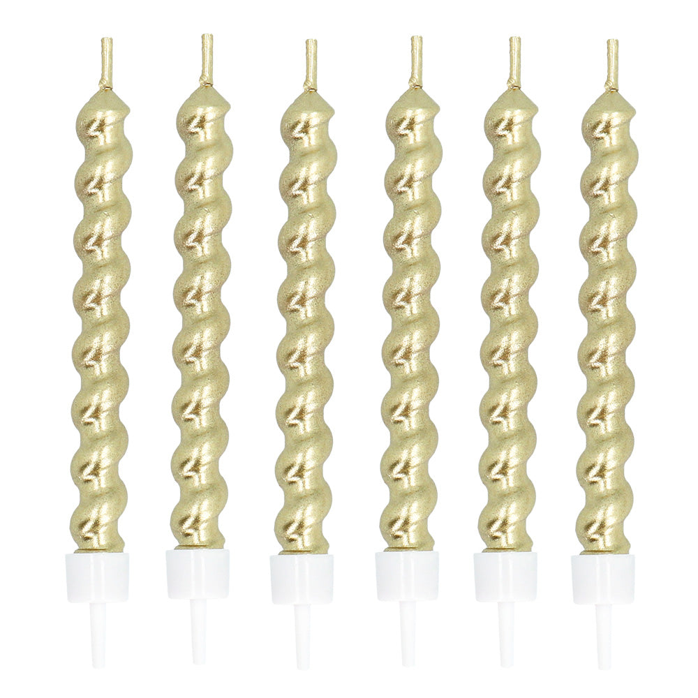 Bougies Spirales Dorées Numéro 4 - Set de 6