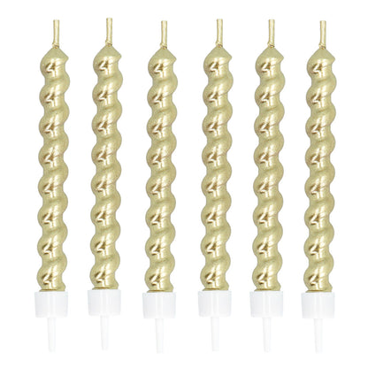 Bougies Spirales Dorées Numéro 4 - Set de 6