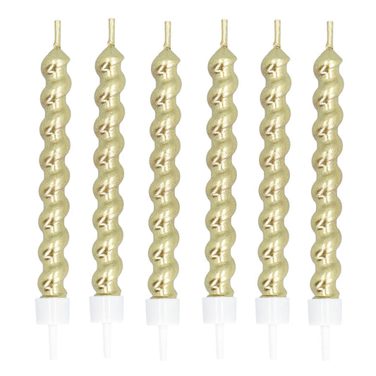Bougies Spirales Dorées Numéro 4 - Set de 6