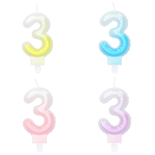 Bougie Chiffre 3 Pastel - Décoration Gâteau Anniversaire