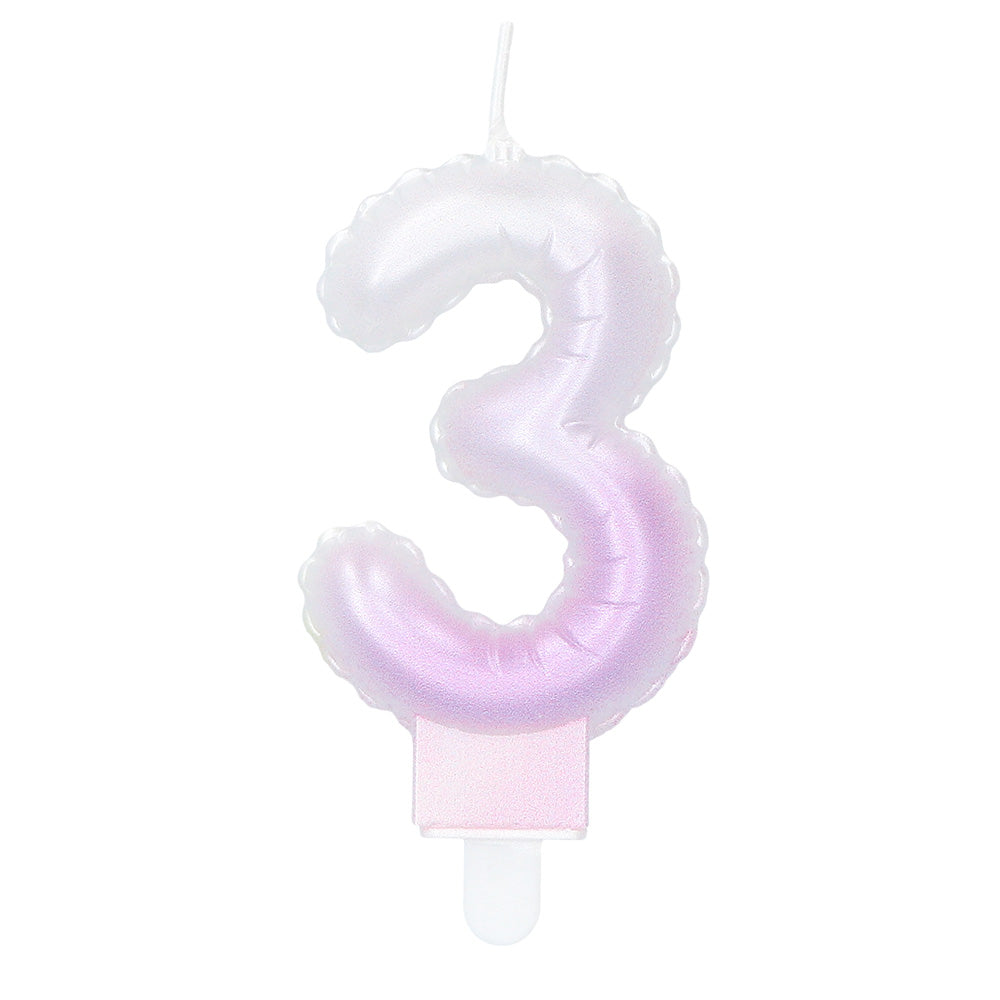 Bougie Chiffre 3 Pastel - Décoration Gâteau Anniversaire