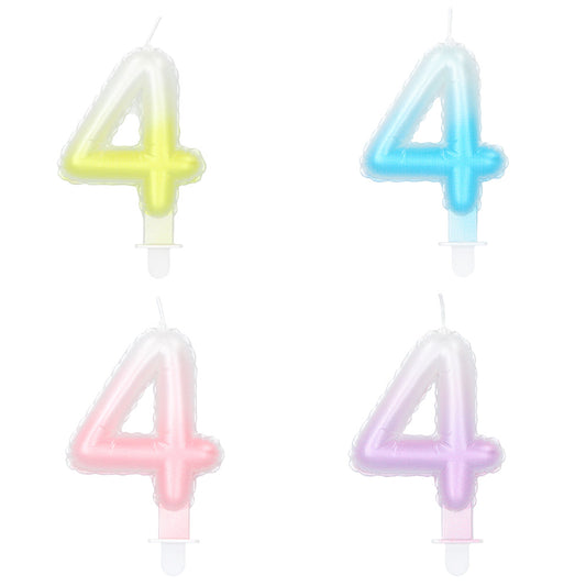 Bougie Chiffre 4 Colorée - Décoration Gâteau Anniversaire