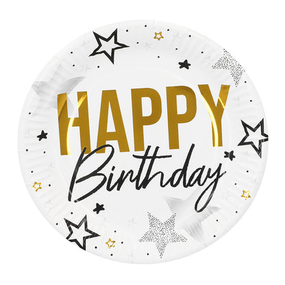 Assiette Happy Birthday Étoiles Dorées - Décoration Fête