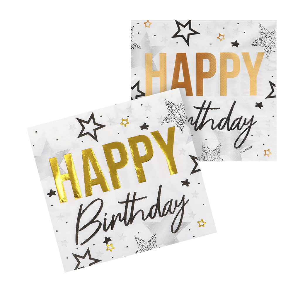 Serviettes Joyeux Anniversaire Étoiles Or - Lot de 20