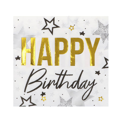 Serviettes Joyeux Anniversaire Étoiles Or - Lot de 20