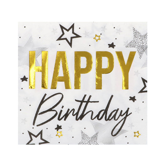 Serviettes Joyeux Anniversaire Étoiles Or - Lot de 20