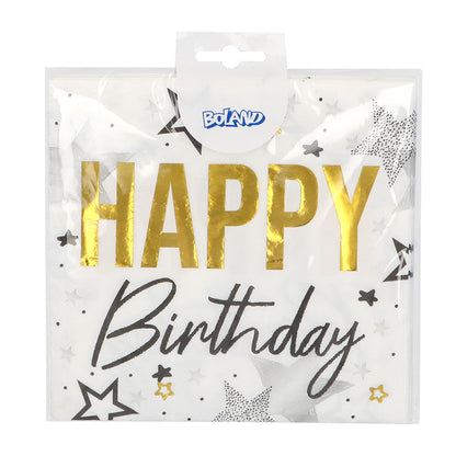 Serviettes Joyeux Anniversaire Étoiles Or - Lot de 20