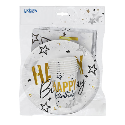 Kit Vaisselle Happy Birthday Étoiles Or - 7 pièces