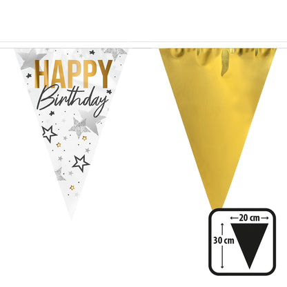 Guirlande Fanions Happy Birthday Étoiles Dorées 3m