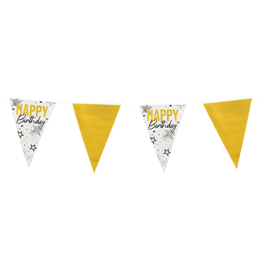 Guirlande Fanions Happy Birthday Étoiles Dorées 3m
