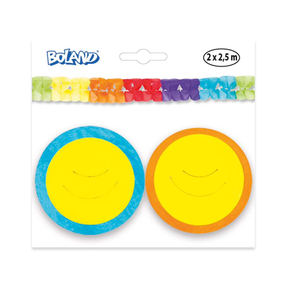 Guirlande Colorée Papier 5m + 2 Assiettes Smiley Fête