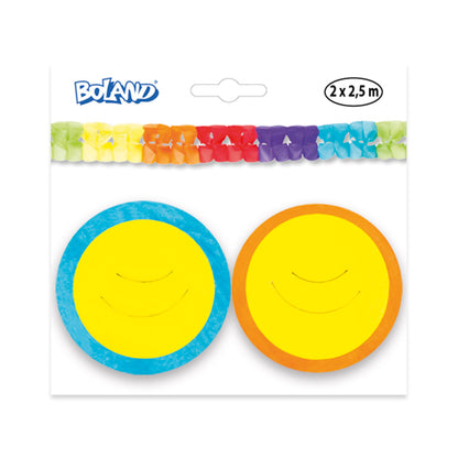 Guirlande Colorée Papier 5m + 2 Assiettes Smiley Fête