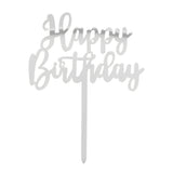 Cake Topper Happy Birthday argenté - Décoration gâteau fête