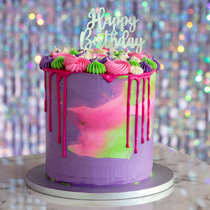 Cake Topper Happy Birthday argenté - Décoration gâteau fête